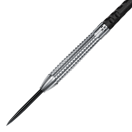 Dardos de acero cónicos Harrows Dimplex S3 Auf dem Bild ist ein Harrows Dimplex S3 Tapered Steeldart zu sehen. Der Dartpfeil hat eine silberne, strukturierte Griffzone und eine scharfe Stahlspitze.