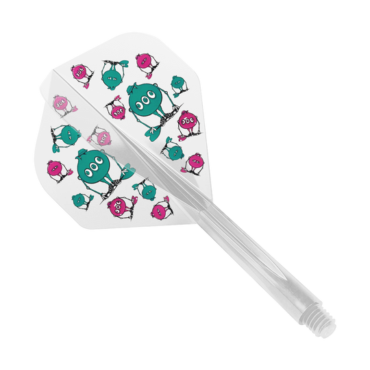 Sistema de vuelo Condor AX GT Monster Clear estándar Das Bild zeigt das Produkt "Condor AXE G.T. Monster Clear Flight-System Standard". Auf dem Flight sind lustige, bunte Monster in Blau und Pink abgebildet.