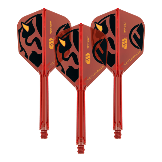 Vuelos Target Star Wars K-Flex Darth Maul No. 6 Abgebildet ist ein Produkt mit dem Namen 410522_Target_StarWars_KFlex_DarthMaul_No6_Flights_Medium_33mm_1Set. Das Bild zeigt vermutlich Dart-Flights mit Star Wars Darth Maul Motiv.