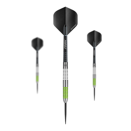 Dardos de acero Winmau Ton Machine Die Winmau Ton Machine Steeldarts als Set sind zu sehen. Dieses Produkt enthält mehrere Dartpfeile für das Spiel.