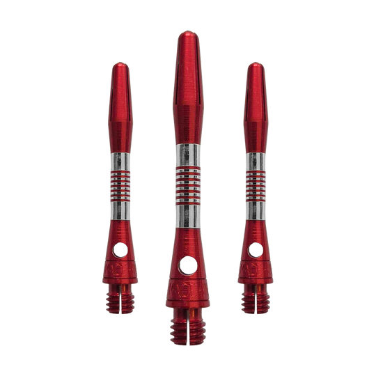 Ejes de aluminio Cetra de los Bulls NL - Rojo Abgebildet ist ein Set roter Aluminium Shafts mit 34 mm Länge. Sie werden wahrscheinlich beim Dartspiel verwendet.