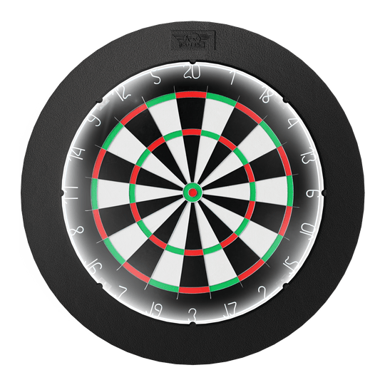 Sistema de iluminación envolvente Lumo Light de Bulls NL Das Bild zeigt das Produkt "Bulls NL Lumo Light Surround Beleuchtungssystem", das eine Dartscheibe mit integriertem LED-Licht darstellt. Die Beleuchtung sorgt für eine optimale Ausleuchtung des Spielfelds.