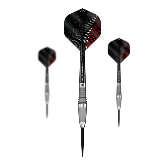 Dardos Mission Michele Turetta de acero arenado - 23 g Mission Michele Turetta Sandblasted Steeldarts - 23g im Set dargestellt. Das Bild zeigt mehrere Dartpfeile als Produktset mit sandgestrahlter Optik.