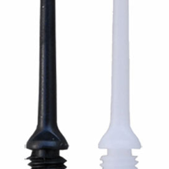 860_8635183ae49856e8 Das Bild zeigt zwei fiberglasverstärkte Spitzen, eine in Schwarz und eine in Weiß. Sie haben beide ein Schraubgewinde am unteren Ende.