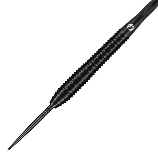 Dardos de acero Shot ZEN Torpedo Turbo Point - 23 g Das Bild zeigt die Shot ZEN Torpedo Turbo Point Steeldarts - 23g. Die Details der Steeldarts sind sichtbar.
