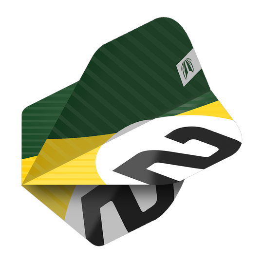 337207_Target_ProUltra_3Sets_Chicane_Green_Standard_Flights_2vACOW32yZJm1b Das Bild zeigt ein Dart-Flight mit grünem, gelbem und weißem Design sowie der Nummer 2. Es handelt sich um das Produkt "Target Pro Ultra Chicane Green No2 Standard Flights - 3 Sets".