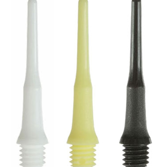 lippoints529349b3ca2ee Das Bild zeigt drei verschiedene Lippoints Spitzen in den Farben Weiß, Gelb und Schwarz. Diese Spitzen sind Zubehör für Softdarts und werden im 50er Pack angeboten.