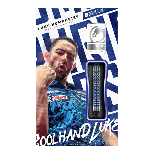 Dardos blandos Red Dragon Luke Humphries TX5 - 20 g Diese Grafik stellt die Red Dragon Luke Humphries TX5 Softdarts - 20g dar. Es handelt sich um hochwertige Softdarts mit Luke Humphries Design.