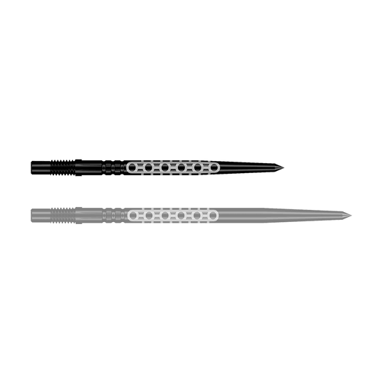 Puntas de dardo Shot Turbo Point Goths - Negras Ein schwarzer Dartpfeil mit markantem Design ist im Bild. Der Pfeil ist robust verarbeitet.