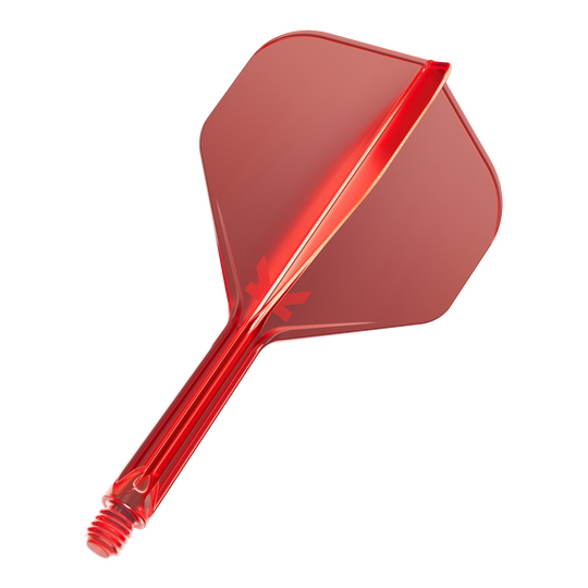 Sistema de vuelo estándar Target K-Flex No2 - Rojo Dies ist ein rotes Dartflight mit einem integrierten Schaft. Das Material sieht durchsichtig und stabil aus.
