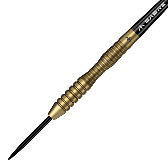 Dardos Mission Viktor Tingstrom Gold Steel - 22 g Mission Viktor Tingstrom Gold Steeldarts - 22g, das Produkt aus einer anderen Perspektive. Die goldenen Steeldarts sind detailliert abgebildet.