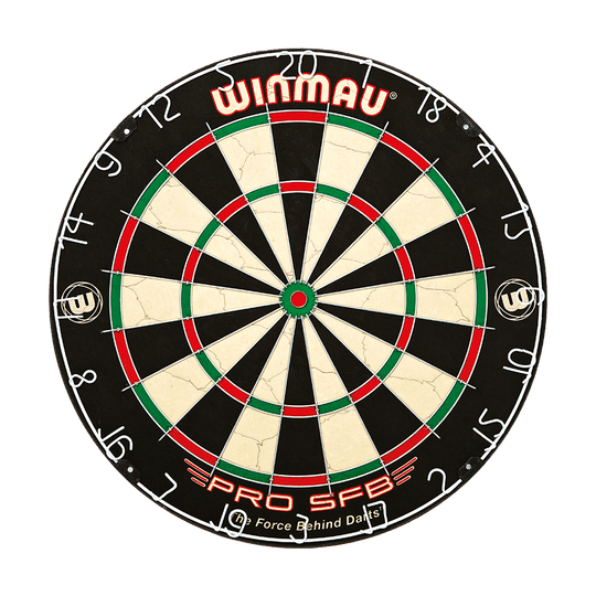 1602_Winmau_Pro_SFB_Dartboard_1Fx9cZbulZ9yaC Winmau Pro SFB Dartboard in detaillierter Ansicht. Die Zahlen und Sektoren sind klar sichtbar.