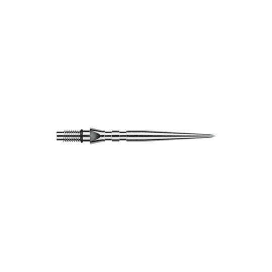 Puntas de dardos de acero Winmau Switch Point Groove - Efecto plateado Das Bild zeigt silberfarbene Steeldartspitzen mit Rillen, vermutlich 'Switch Point Groove Silver Effect' und 26mm lang. Die Spitzen sind für Steeldarts vorgesehen.