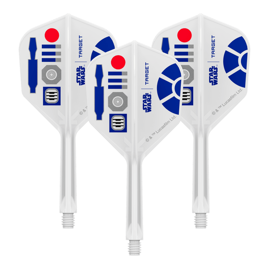 Vuelos Target Star Wars K-Flex R2D2 No6 Abgebildet ist ein Produkt mit dem Dateinamen 410511_Target_StarWars_KFlex_R2D2_No6_Flights_Intermediate_26mm_1Set. Es könnte sich um ein Set von Dart-Flights mit Star Wars Motiv handeln.