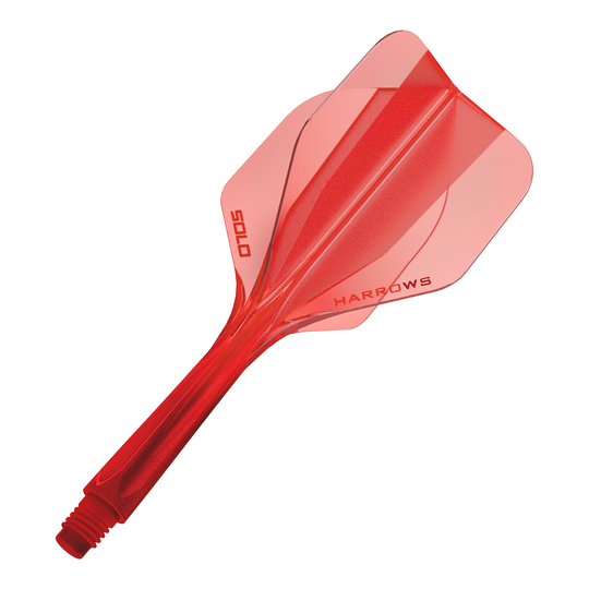 Das Bild zeigt das Harrows Solo No6 Flight-Shaft-System in Rot. Es handelt sich um einen Teil eines Dartpfeils, der zur Verbindung von Shaft und Flight dient.