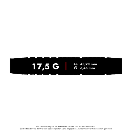 Dardos blandos McDart 85 Tungsten V9 - 17,5 g Das Bild zeigt die Produktinformationen der McDart 85er Tungsten V9 Softdarts mit einem Gewicht von 17,5 g. Die Darts haben eine Länge von 40,20 mm und einen Durchmesser von 6,45 mm.