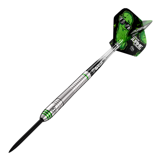 Dardos de acero de pepino Bulls Max Czerwinski - 23 g Bulls Max Czerwinski Gurke Steeldarts mit 23 Gramm Gewicht. Die Abbildung präsentiert das Produkt aus einem anderen Blickwinkel.