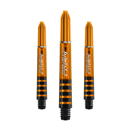 7020-107_Winmau_Prism_Force_Shafts_Orange_35mm_1henwruMlPcPLu Das Bild zeigt drei orangefarbene Winmau Prism Force Shafts für Darts. Die Shafts haben schwarze Streifen und silberne Details.
