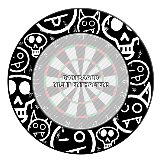 McDart Graffiti Emojis Diana envolvente Abgebildet ist eine schwarze Dartboard-Umrandung mit Graffiti und Smilies. Sie dient als Schutz und als optisches Highlight beim Darts.