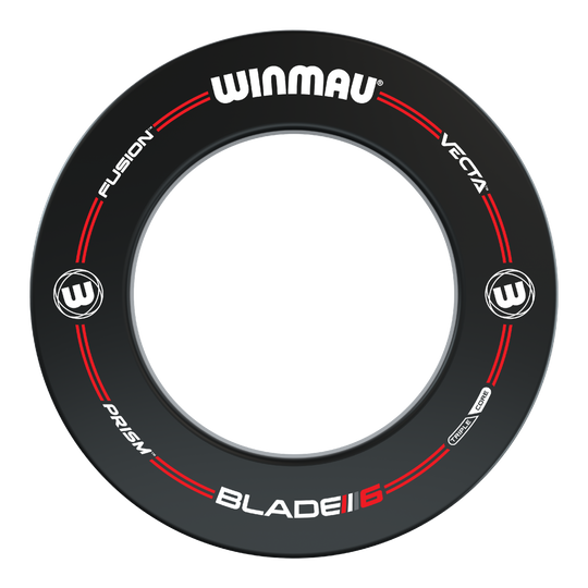 PAQUETE Winmau Plasma Iluminación LED y envolvente Das Bild zeigt das Produkt "Winmau Plasma LED Beleuchtung und Surround Bundle". Es handelt sich um einen runden Dartboard-Surround mit LED-Beleuchtung und dem Winmau-Logo.