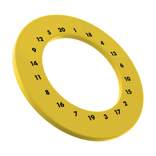 Marco para dardos HD Numbers - Colores personalizados Das Bild zeigt einen gelben Dartboard-Zahlensurround in individueller Farbgebung. Die Datei heißt MSF-X6G_HD_Zahlen_Dartboard_Surround_EigeneFarben_Gelb_1.