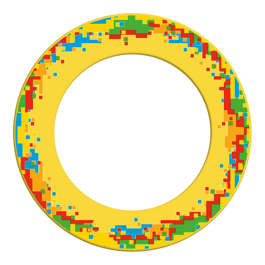 Hier wird die McDart Pixel Dartboard-Surround in Gelb dargestellt. Das Zubehör eignet sich zum Schutz und zur Verschönerung des Dartboards.