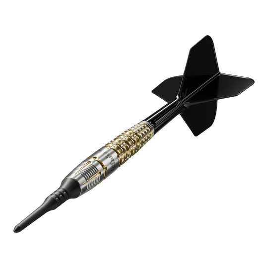 Dardos blandos Target Japan Black Marque Warrior - 18,5 g Dies ist der Target Japan Black Marque Warrior Softdart mit einem Gewicht von 18,5 Gramm. Er besitzt ein elegantes Design mit goldenen und silbernen Akzenten sowie schwarzen Flights.