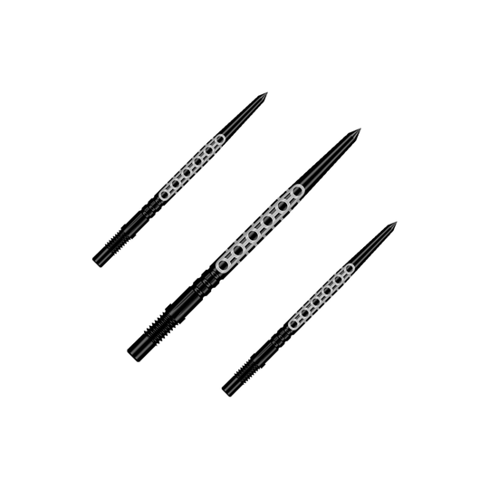 Puntas de dardo Shot Turbo Point Goths - Negras Ein Set aus mehreren schwarzen Dartspitzen ist zu sehen. Die Spitzen eignen sich für verschiedene Dartpfeile.