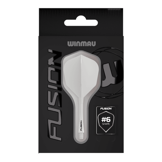 Sistema de eje de vuelo Winmau Fusion n.° 6, blanco sólido Das Bild zeigt das Winmau Fusion Flight-Shaft-System No6 Solid White. Es handelt sich um ein weißes Dart-Zubehör.