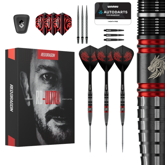 Dardos de acero Red Dragon Jonny Clayton RD-ULTRA Switch Point - 22 g Auf dem Bild ist das Produkt Red Dragon Jonny Clayton RD-ULTRA Switch Point Steeldarts - 22g zu sehen. Die Steeldarts befinden sich vor einem weißen Hintergrund.