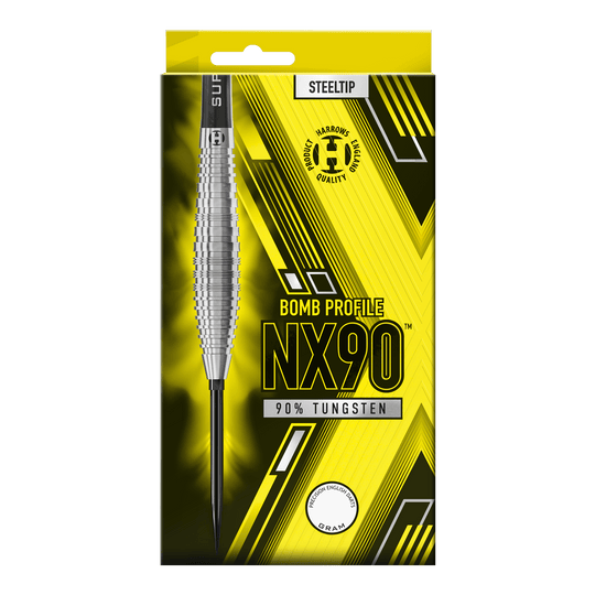 Dardos de acero de punta rápida Harrows NX90 Bomb Das Bild zeigt die Harrows NX90 Bomb Quick Point Steeldarts. Es handelt sich um hochwertige Steeldarts für das Dartspiel.