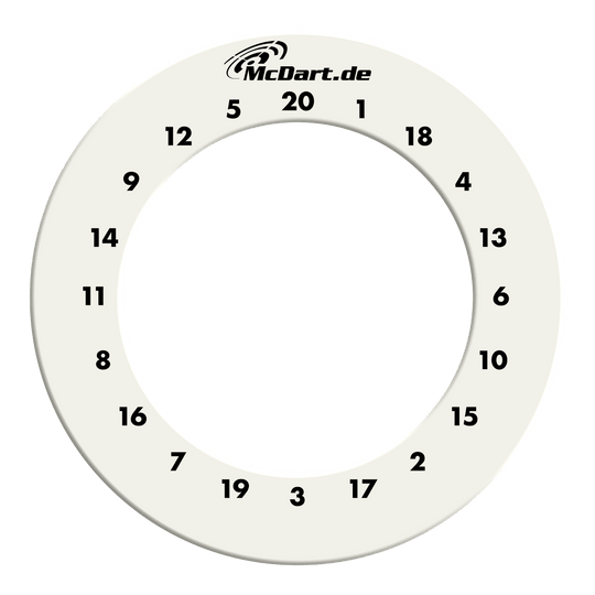 Das Bild zeigt ein weißes Dartboard-Surround mit Zahlen. Es handelt sich um das Produkt aus dem Dateinamen: DBS-HD-weiss McDart HD Zahlen Surround Weiß.