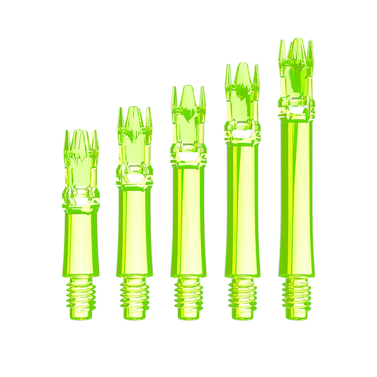Das Bild zeigt die L-Style L-System Ersatzshafts in Neongelb. Die Schäfte sind Ersatzteile für Dartpfeile.