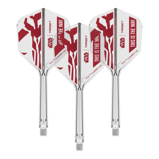 Set Target Star Wars K-Flex Mandalorian No6 Vuelos Zu sehen ist '410625_Target_StarWars_K-Flex_ThisIsTheWay_No6_Flights_33mm_2b'. Es handelt sich vermutlich um weitere 'This Is The Way' Dart-Flights.