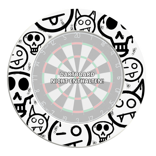 McDart Graffiti Emojis Diana envolvente Ein Bild mit dem Dateinamen MSF-A4_McDart_Graffiti_Smilies_Dartboard_Surround_Wei_3. Es zeigt vermutlich ein Produkt mit Graffiti- und Smiley-Design rund um ein Dartboard.