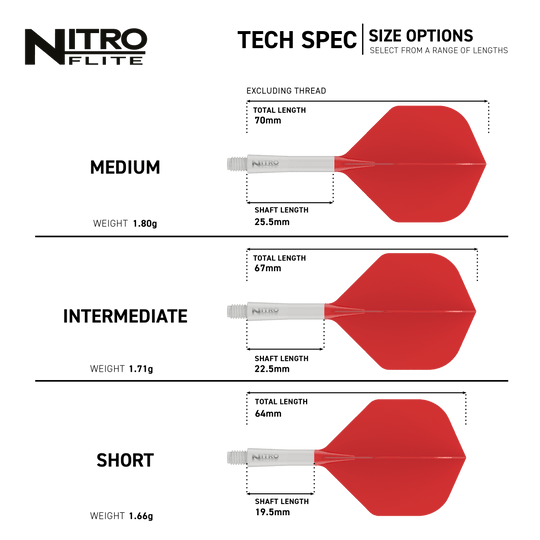 Abgebildet ist das Red Dragon Nitroflite Set mit weißem Shaft und roten No2 Flights. Dieses Dartzubehör ist ideal für präzises Spiel und modernes Design.