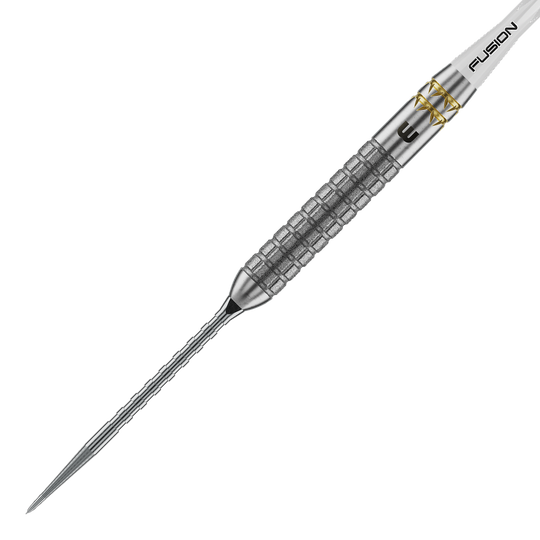 Dardos de acero Winmau Gian Van Veen W-MAX Switch Point Winmau Gian Van Veen W-MAX Switch Point Steeldarts werden aus einer anderen Perspektive gezeigt. Die Darts liegen auf einer weißen Fläche.