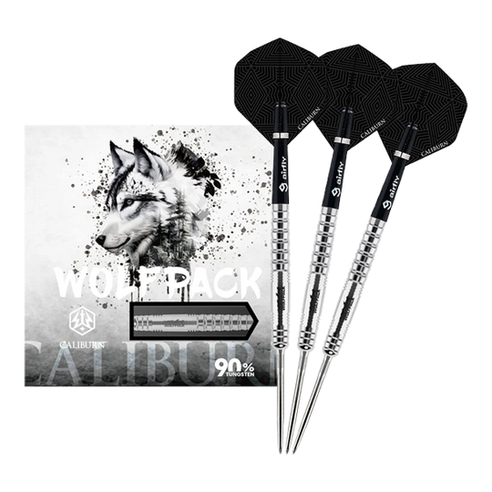 Dardos de acero Caliburn Wolfpack W6 - 22 g Gezeigt wird der Caliburn Wolfpack W6 Steeldart – 22g in voller Ansicht. Dieser Steeldart steht für genaue Würfe und hohe Qualität.