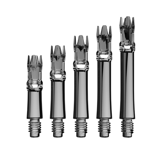 Abgebildet sind die L-Style L-System Ersatzshafts in Clear Black. Diese Schäfte dienen als Ersatzteile für Dartpfeile.