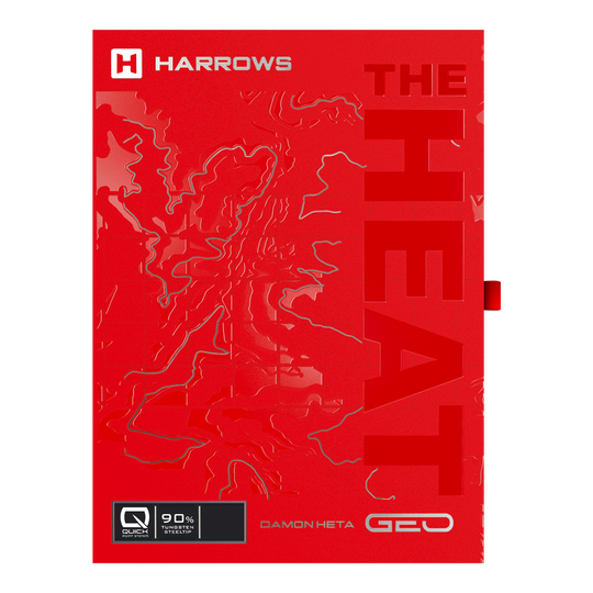 Harrows Damon Heta Geo Quick Point Steeldarts Ein Steeldart aus der Damon Heta GEO QuickPoint Serie ist zu sehen. Das Design ist silberfarben und hochwertig.