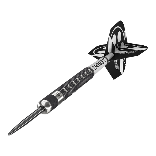 Dardos de acero Target Chris Dobey Hollywood Action Swiss Point Auf dem Bild ist der Target Chris Dobey Hollywood Action Swiss Point Steeldart zu sehen. Der Dartpfeil hat ein modernes, schwarzes und silbernes Design mit auffälligen Flights.