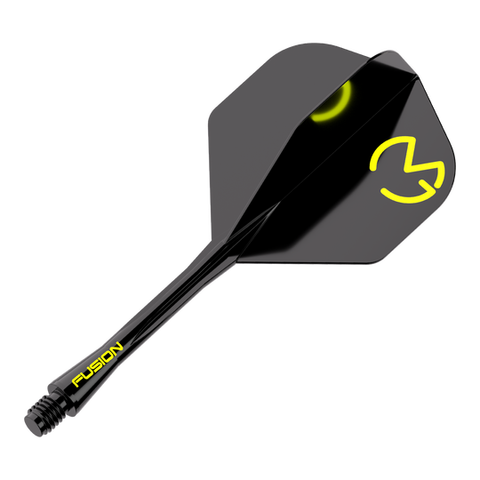 Sistema de eje de vuelo Winmau Fusion Michael Van Gerwen Pacman No6 Das Bild zeigt das Winmau Fusion Flight-Shaft-System Michael Van Gerwen Pacman No2 Standard. Es ist schwarz mit gelben Akzenten und dem Logo auf dem Flight.