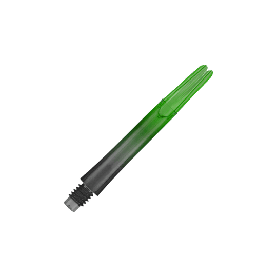 Varilla L-L-Style-Shaft Locked Straight Natural9 de dos tonos - Verde Das Bild zeigt einen zweifarbigen, geraden Dart-Schaft in grün und schwarz. Der Schaft hat ein Schraubgewinde am unteren Ende.