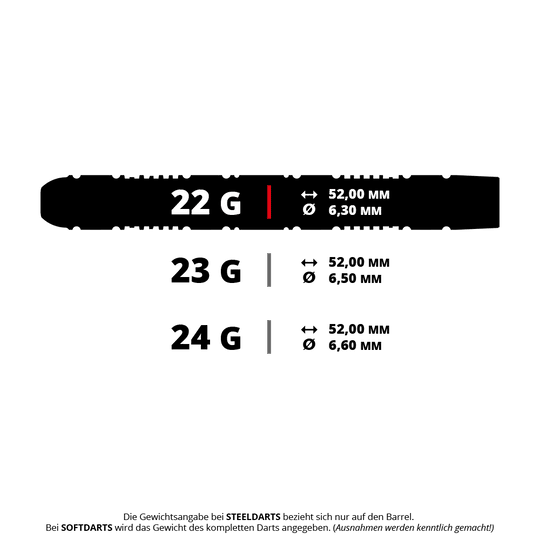 Dardos de acero Target Chris Dobey 95K Swiss Point Hier sind die Target Chris Dobey 95K SP Steeldarts mit einem Gewicht von 22g zu sehen. Die Pfeile sind detailliert dargestellt und gut erkennbar.