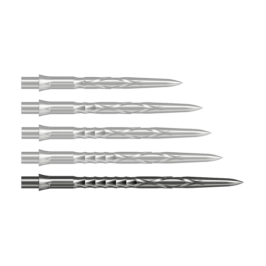 Puntas de dardos de acero Caliburn System - HAN G2 - Plata Zu sehen ist eine silberne Caliburn Evo System Steeldartspitze, 40mm lang. Dieses Produkt ist robust und für Dartspiele gedacht.