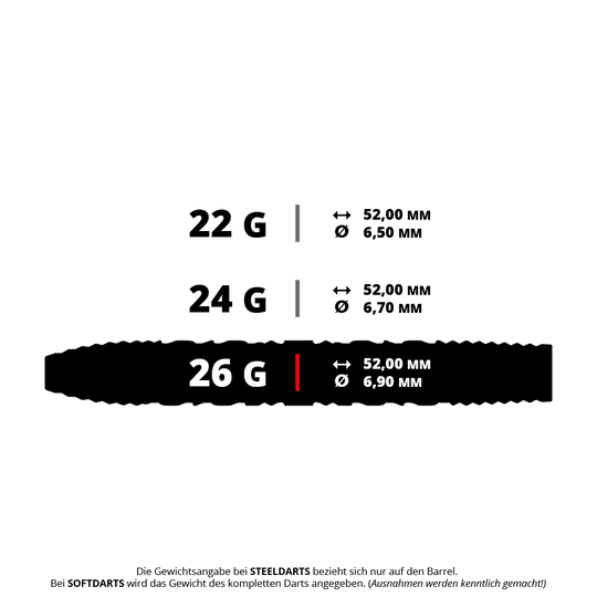 Dardos de acero Target Star Wars Darth Vader 95 Swiss Point Abgebildet sind Steeldarts aus der Star Wars Darth Vader Serie. Die Darts haben ein Gewicht von 26 Gramm.