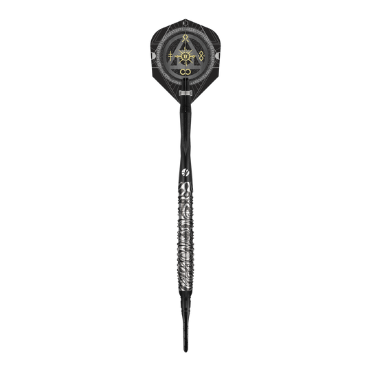 Abgebildet sind Shot Alchemy Runstel Softdarts mit 20g Gewicht. Diese Darts bieten eine ausgewogene Balance und gute Flugstabilität.