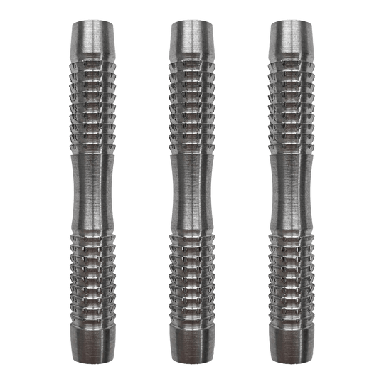 Barriles de dardos blandos McDart Blank Shark Das Bild zeigt drei silberne McDart Blank Shark Softdart-Barrels. Sie haben eine geriffelte Oberfläche für besseren Halt.