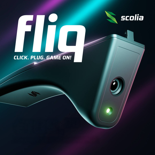 Abgebildet ist die Scolia Fliq Kamera. Sie erleichtert die automatische Auswertung beim Dartspielen.