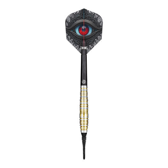 Dardos suaves Shot Celt Balor Der Shot Celt Balor Softdart ist ein eleganter Dartpfeil mit einem auffälligen Design. Auf der Flight ist ein großes, detailliertes Auge abgebildet.